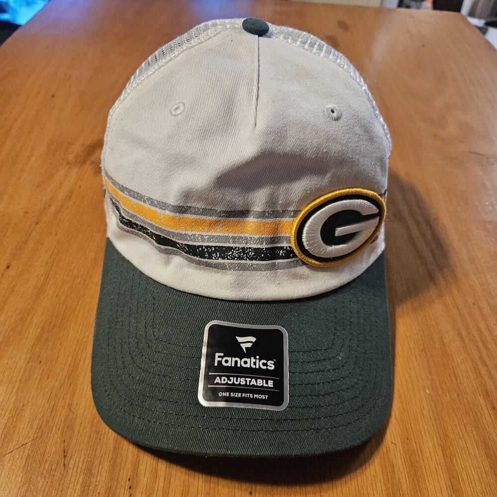 Green Bay Packers Hat Cap Snap Back Mens One Size‎ White NFL Football Fanatics
